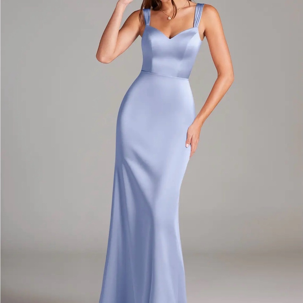 Azazie Denice Ice Sheath Pleated Stretch Satin Dress Size 8